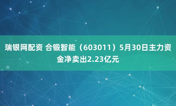 瑞银网配资 合锻智能（603011）5月30日主力资金净卖出2.23亿元